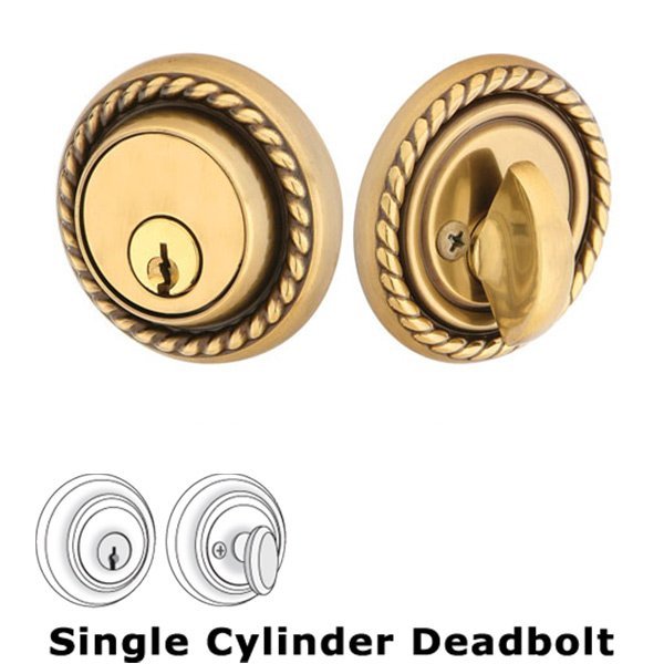 Rope Single Cylinder Deadbolt in French Antique Brass