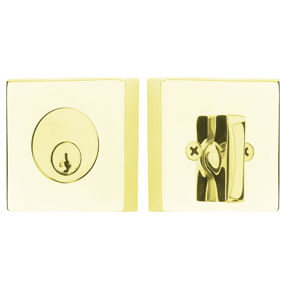 Square Single Cylinder Deadbolt in Unlacquered Brass
