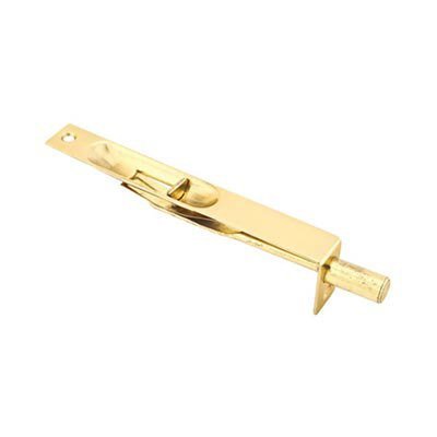 6" Flush Bolt with Square Corners in Unlacquered Brass