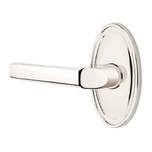 Single Dummy Left Handed Milano Door Lever With Oval Rose in Polished Nickel