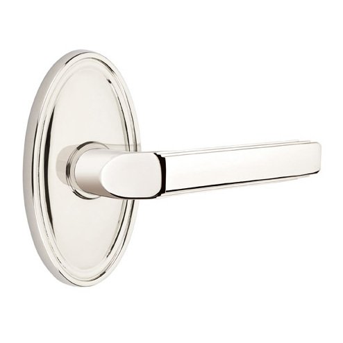 Single Dummy Right Handed Milano Door Lever With Oval Rose in Polished Nickel