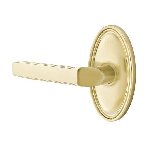 Single Dummy Left Handed Milano Door Lever With Oval Rose in Satin Brass