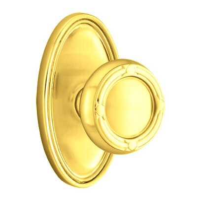 Single Dummy Ribbon & Reed Knob With Oval Rose in Polished Brass