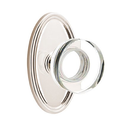 Modern Disc Glass Double Dummy Door Knob with Oval Rose in Polished Nickel