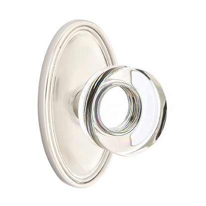 Modern Disc Glass Double Dummy Door Knob with Oval Rose in Satin Nickel