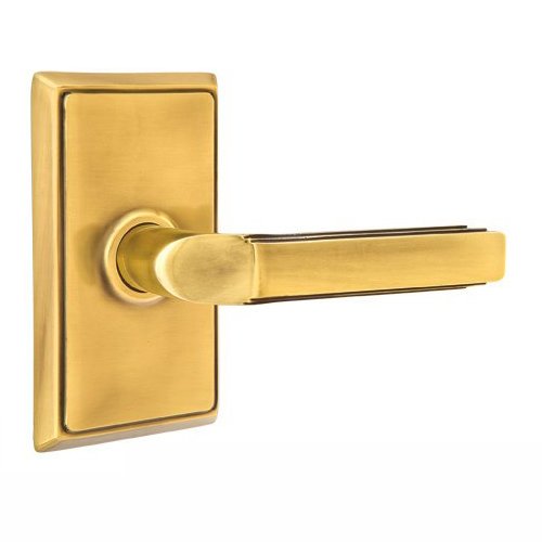 Single Dummy Right Handed Milano Door Lever With Rectangular Rose in French Antique Brass
