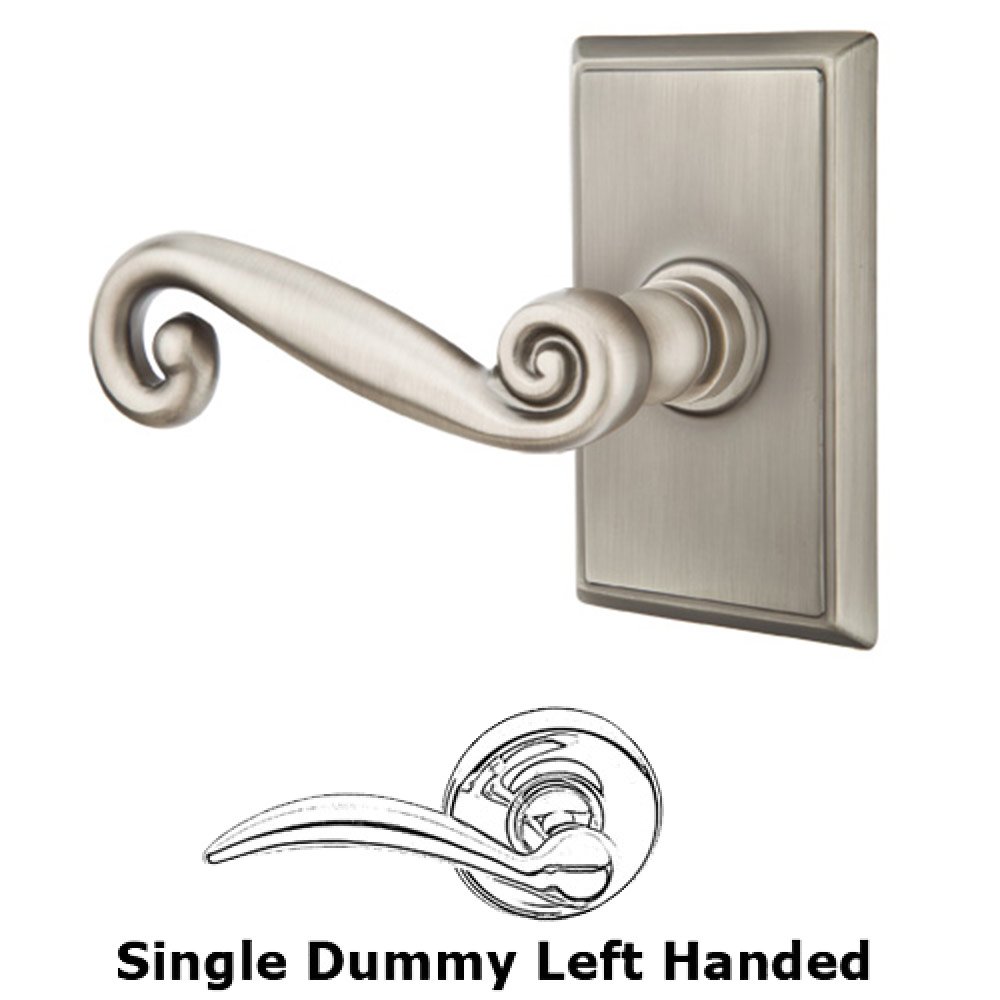 Single Dummy Left Handed Rustic Door Lever With Rectangular Rose in Pewter