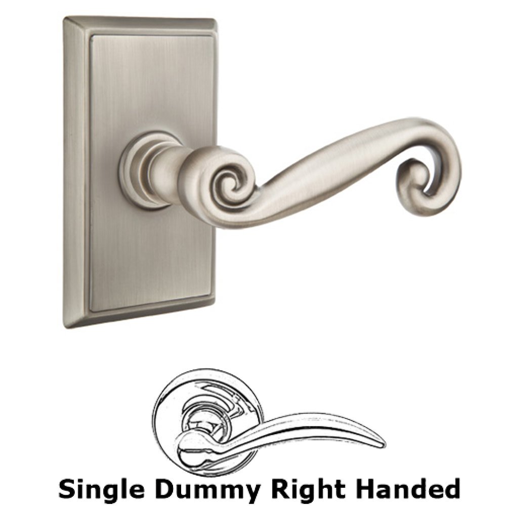 Single Dummy Right Handed Rustic Door Lever With Rectangular Rose in Pewter