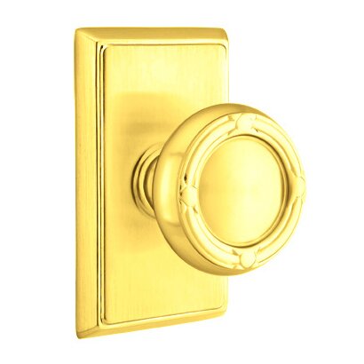Single Dummy Ribbon & Reed Knob With Rectangular Rose in Polished Brass