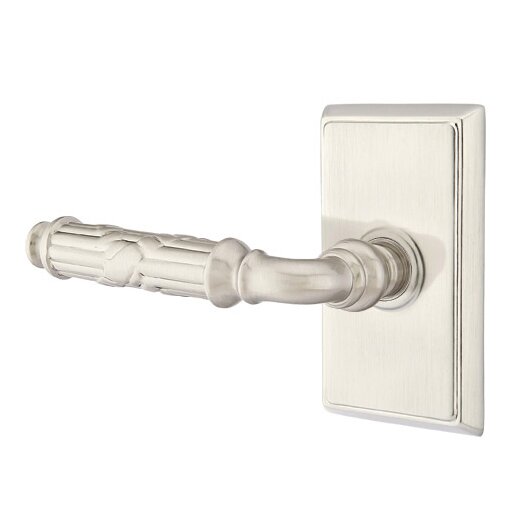 Single Dummy Left Handed Ribbon & Reed Lever With Rectangular Rose in Satin Nickel