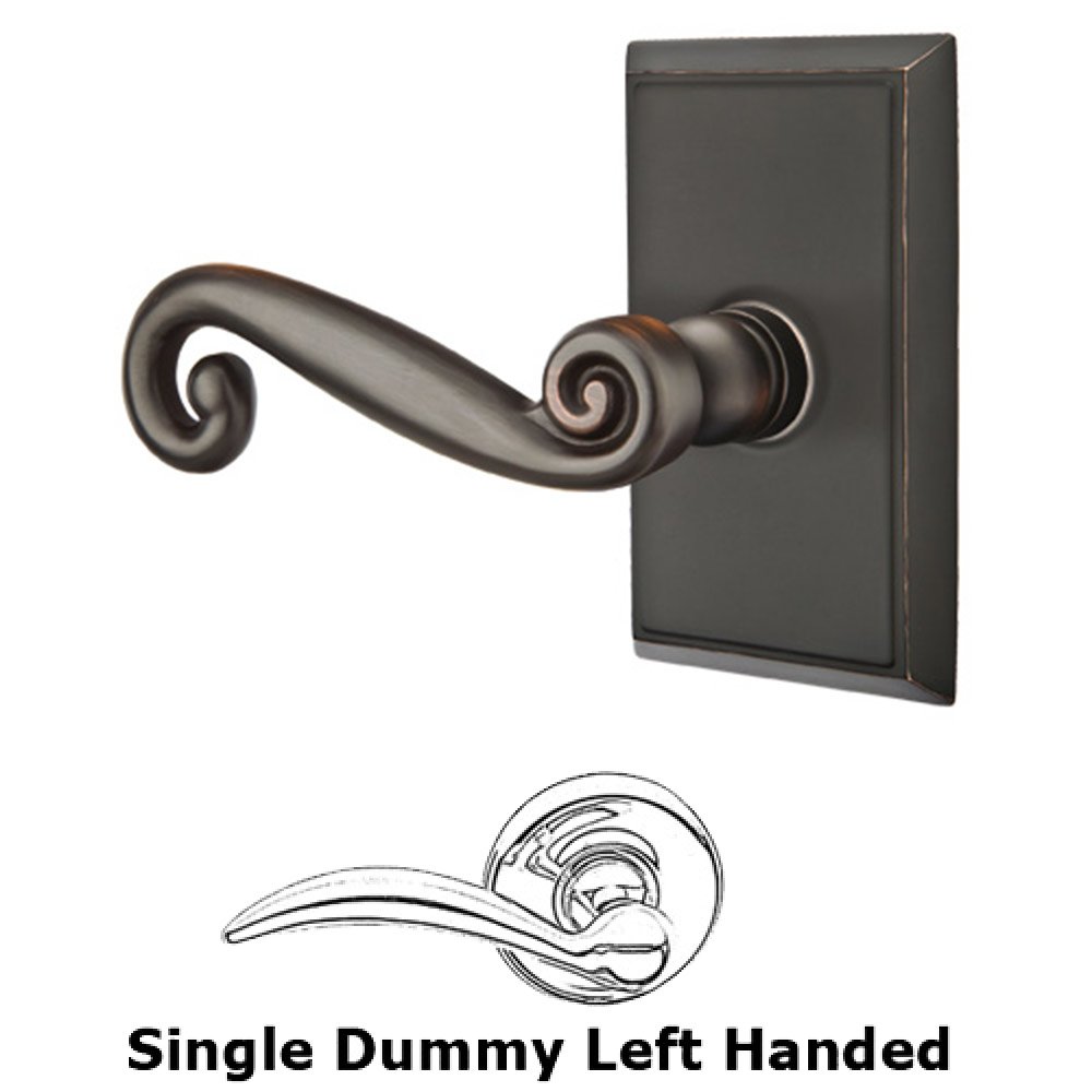 Single Dummy Left Handed Rustic Door Lever With Rectangular Rose in Oil Rubbed Bronze