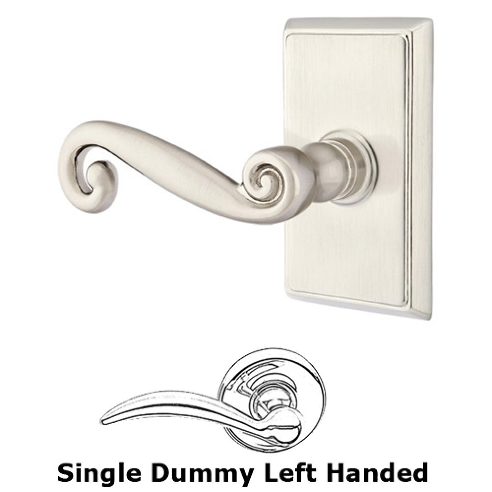 Single Dummy Left Handed Rustic Door Lever With Rectangular Rose in Satin Nickel