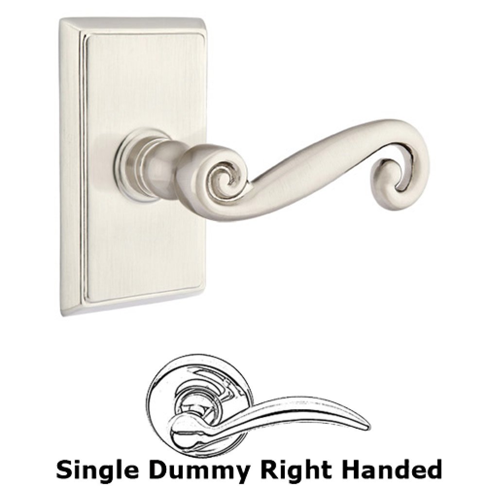 Single Dummy Right Handed Rustic Door Lever With Rectangular Rose in Satin Nickel