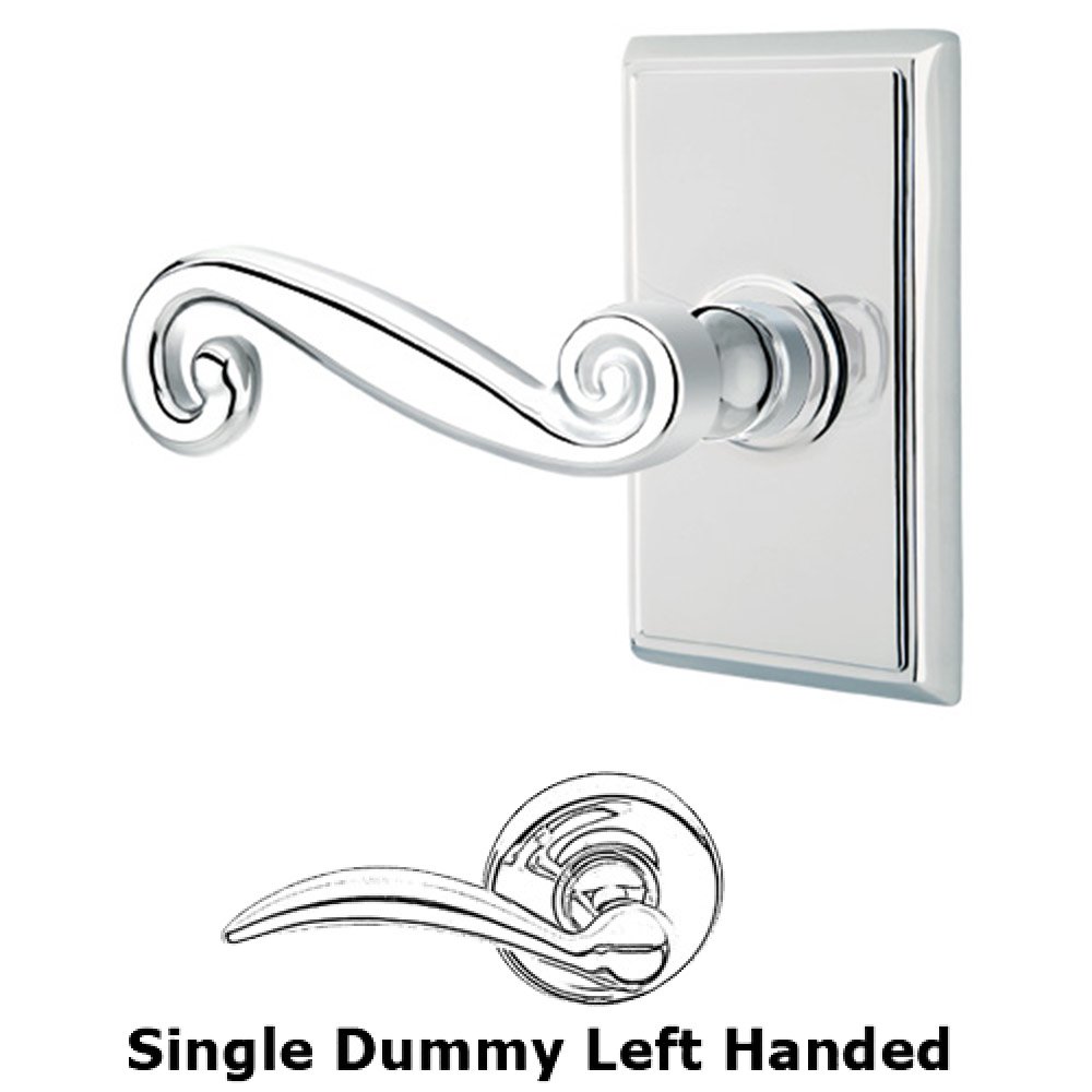 Single Dummy Left Handed Rustic Door Lever With Rectangular Rose in Polished Chrome