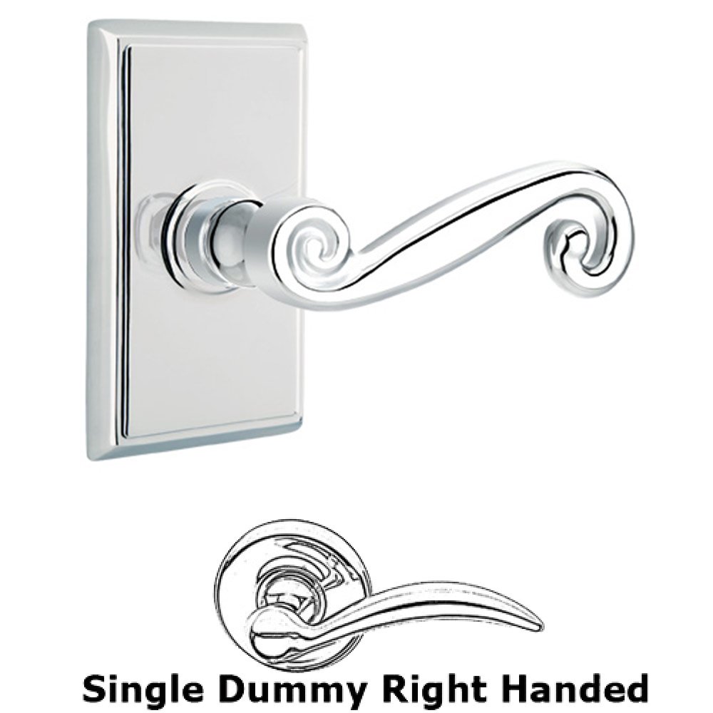 Single Dummy Right Handed Rustic Door Lever With Rectangular Rose in Polished Chrome