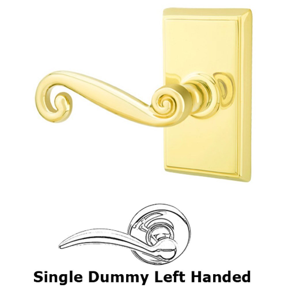 Single Dummy Left Handed Rustic Door Lever With Rectangular Rose in Unlacquered Brass