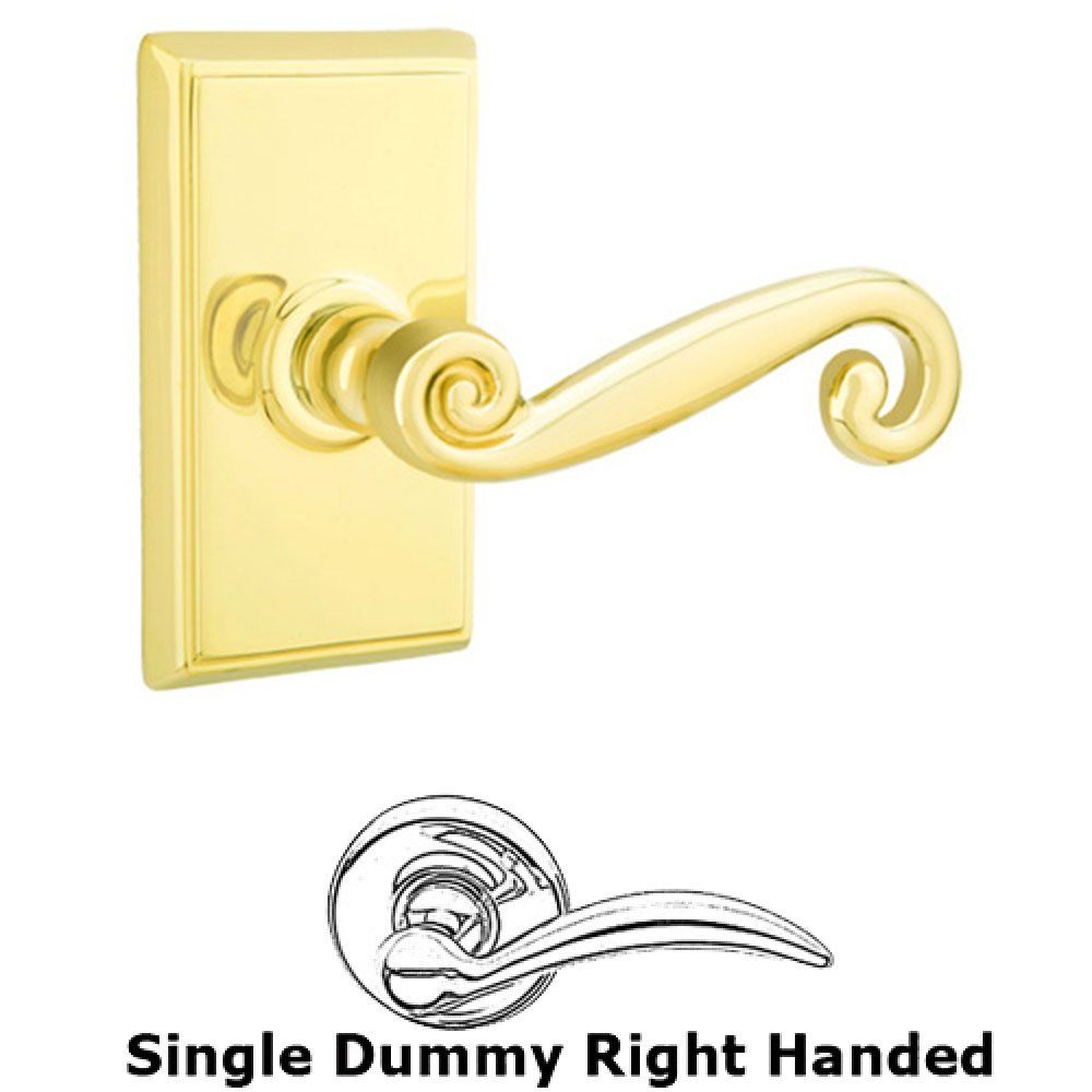 Single Dummy Right Handed Rustic Door Lever With Rectangular Rose in Unlacquered Brass