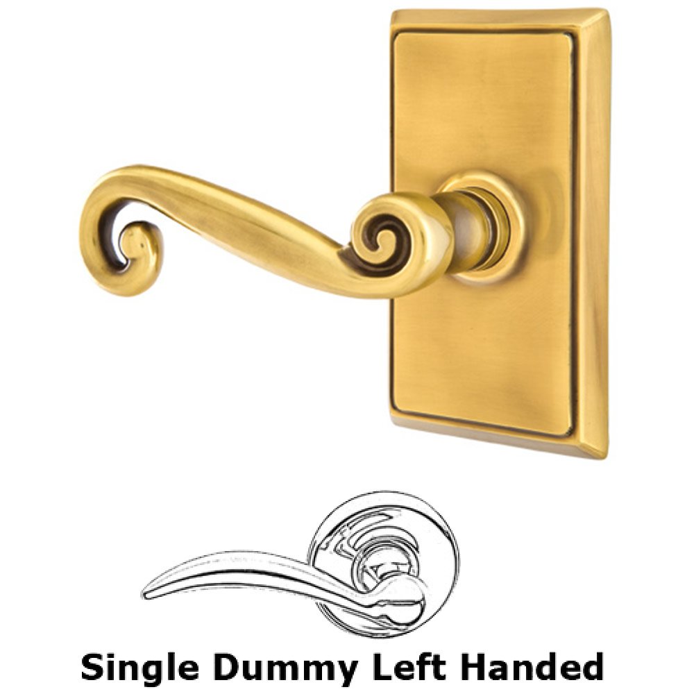 Single Dummy Left Handed Rustic Door Lever With Rectangular Rose in French Antique Brass