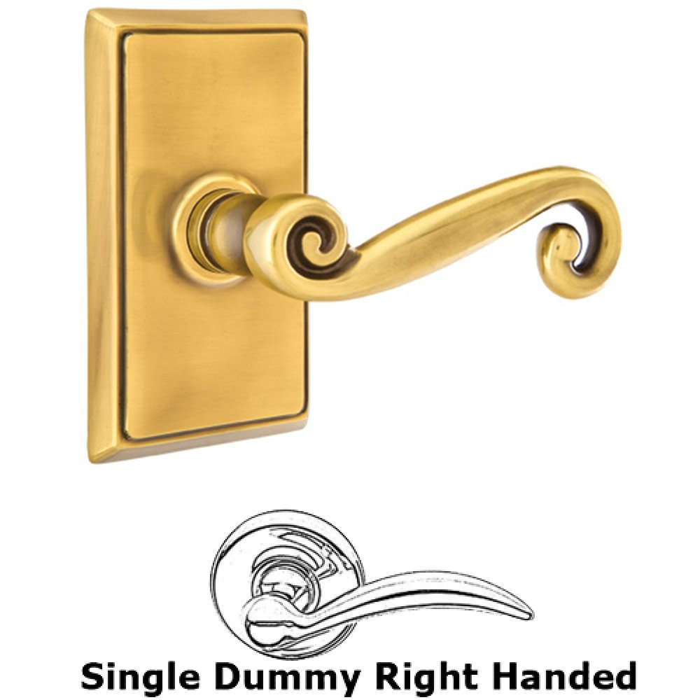 Single Dummy Right Handed Rustic Door Lever With Rectangular Rose in French Antique Brass