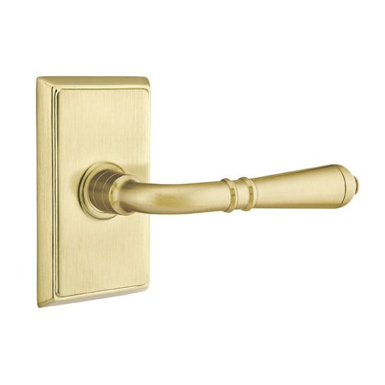 Single Dummy Right Handed Turino Door Lever With Rectangular Rose in Satin Brass