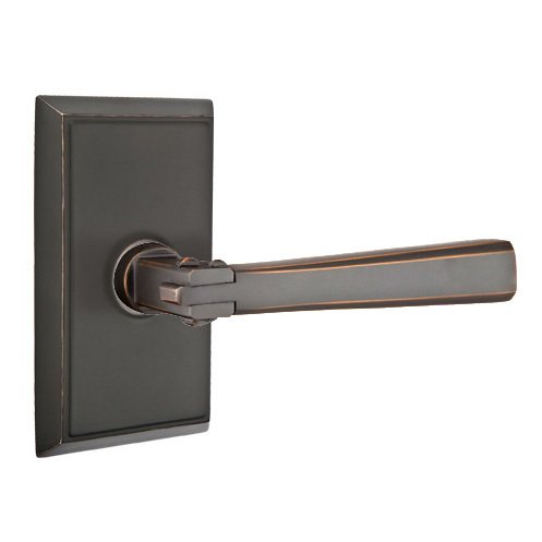 Right Handed Double Dummy Arts & Crafts Door Lever with Rectangular Rose in Oil Rubbed Bronze