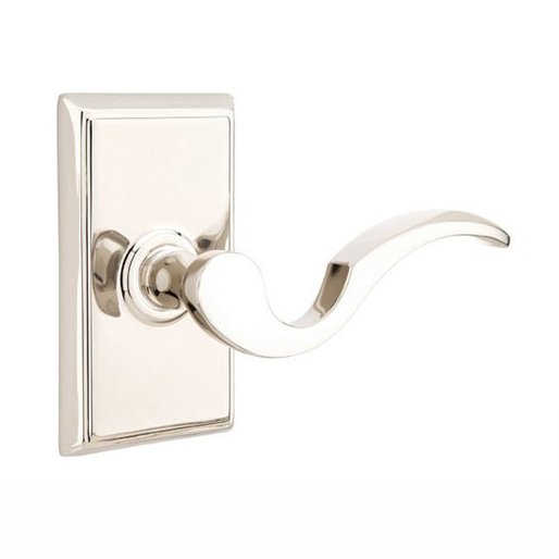 Double Dummy Right Handed Cortina Door Lever With Rectangular Rose in Polished Nickel