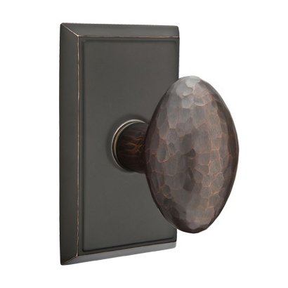Double Dummy Hammered Egg Door Knob with Rectangular Rose in Oil Rubbed Bronze