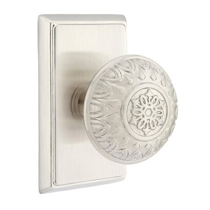 Double Dummy Lancaster Knob With Rectangular Rose in Satin Nickel