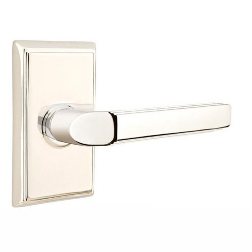 Double Dummy Right Handed Milano Door Lever With Rectangular Rose in Polished Nickel