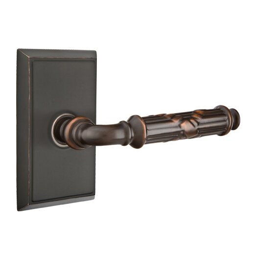 Double Dummy Ribbon & Reed Right Handed Lever With Rectangular Rose in Oil Rubbed Bronze