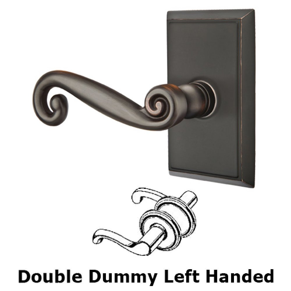Double Dummy Left Handed Rustic Door Lever With Rectangular Rose in Oil Rubbed Bronze