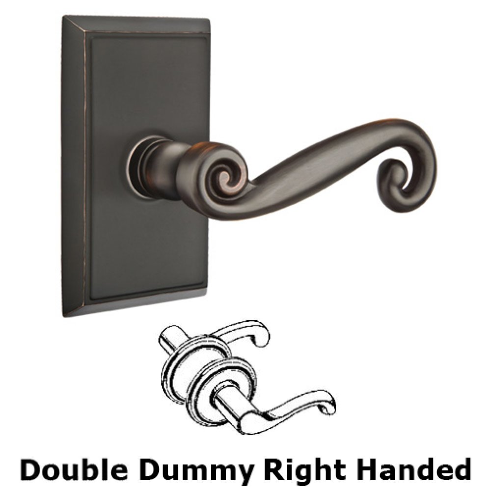 Double Dummy Right Handed Rustic Door Lever With Rectangular Rose in Oil Rubbed Bronze