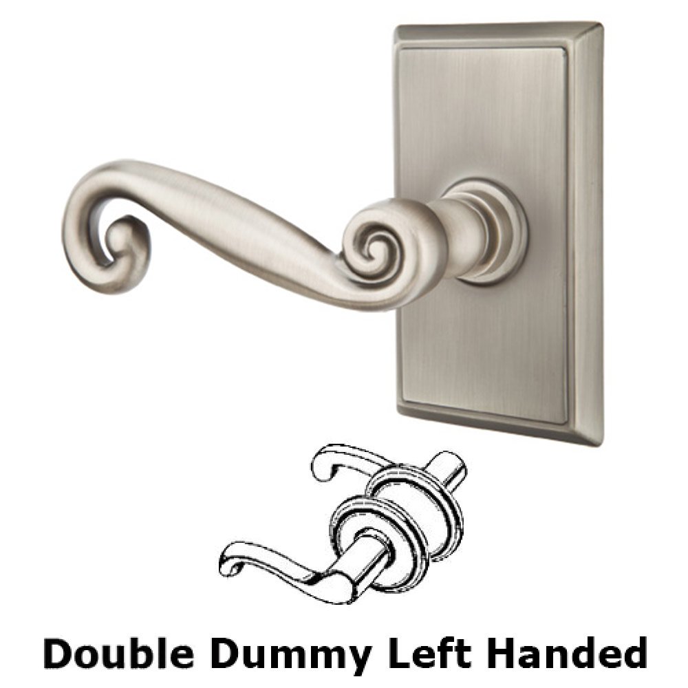 Double Dummy Left Handed Rustic Door Lever With Rectangular Rose in Pewter
