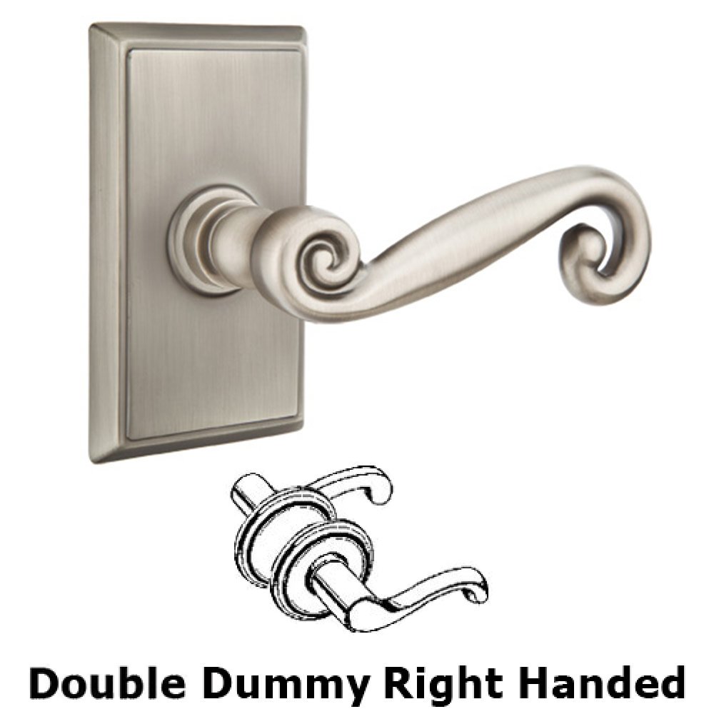 Double Dummy Right Handed Rustic Door Lever With Rectangular Rose in Pewter