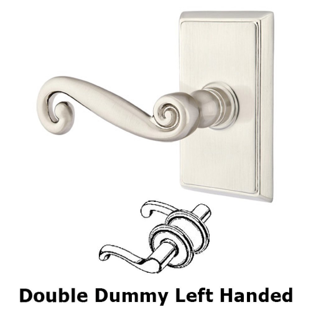 Double Dummy Left Handed Rustic Door Lever With Rectangular Rose in Satin Nickel