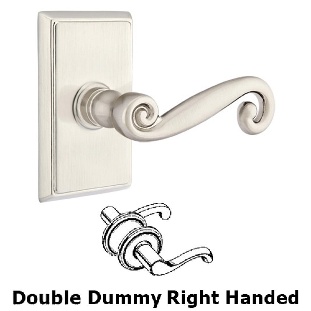 Double Dummy Right Handed Rustic Door Lever With Rectangular Rose in Satin Nickel