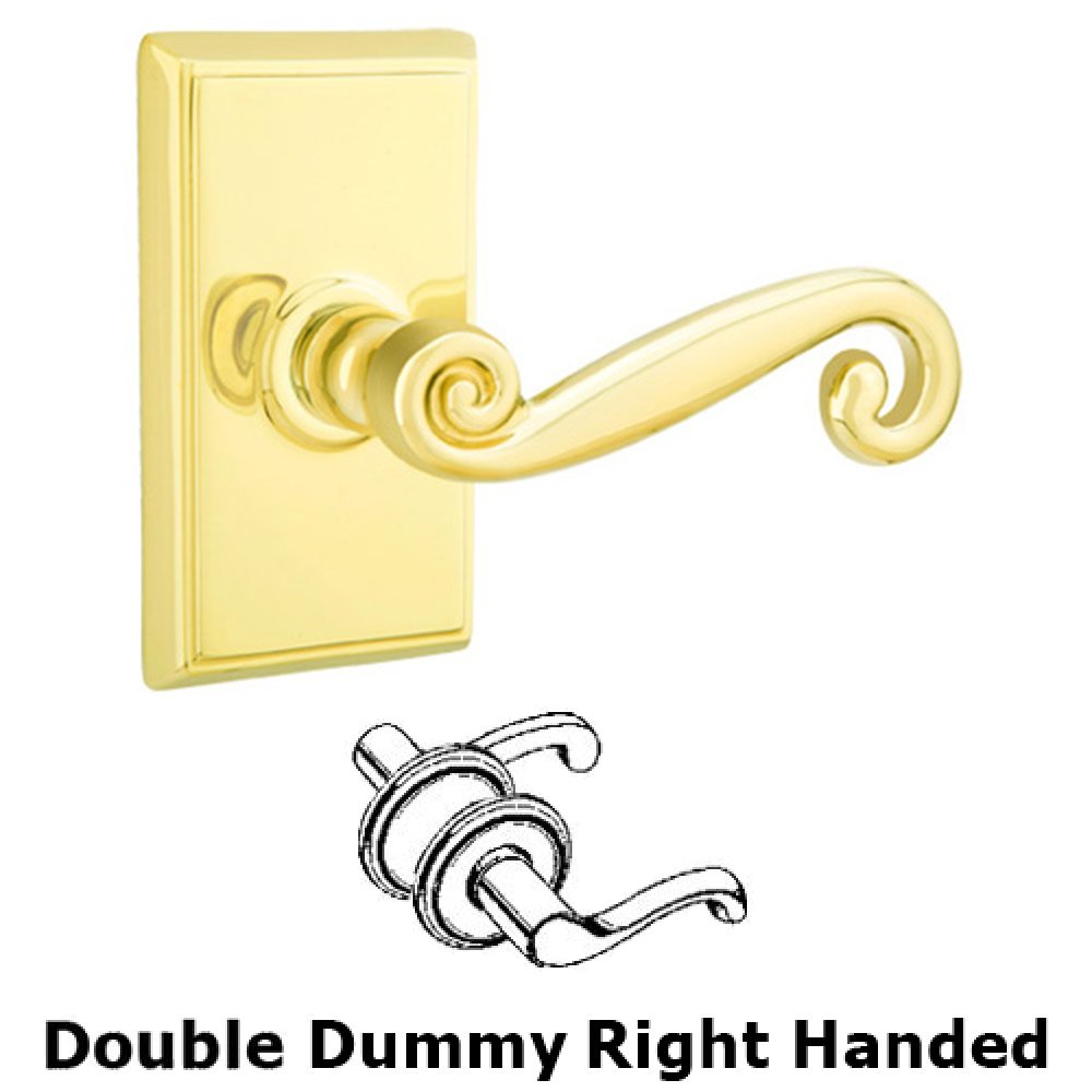 Double Dummy Right Handed Rustic Door Lever With Rectangular Rose in Unlacquered Brass
