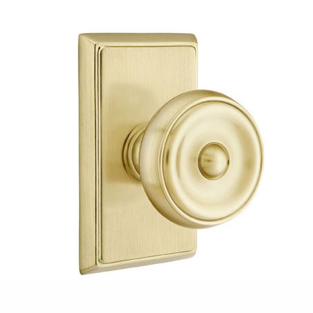 Double Dummy Waverly Door Knob With Rectangular Rose in Satin Brass