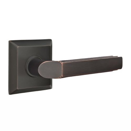 Single Dummy Right Handed Milano Door Lever With Quincy Rose in Oil Rubbed Bronze