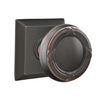Single Dummy Ribbon & Reed Knob With Quincy Rose in Oil Rubbed Bronze