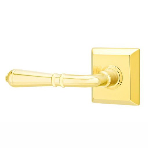 Single Dummy Left Handed Turino Door Lever With Quincy Rose in Unlacquered Brass