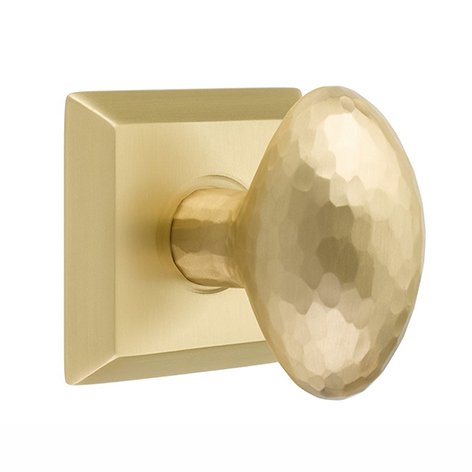 Single Dummy  Modern Hammered Egg Door Knob with Quincy Rose in Satin Brass