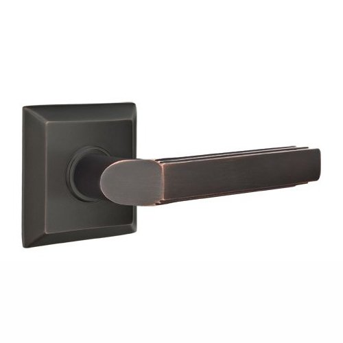 Double Dummy Right Handed Milano Door Lever With Quincy Rose in Oil Rubbed Bronze