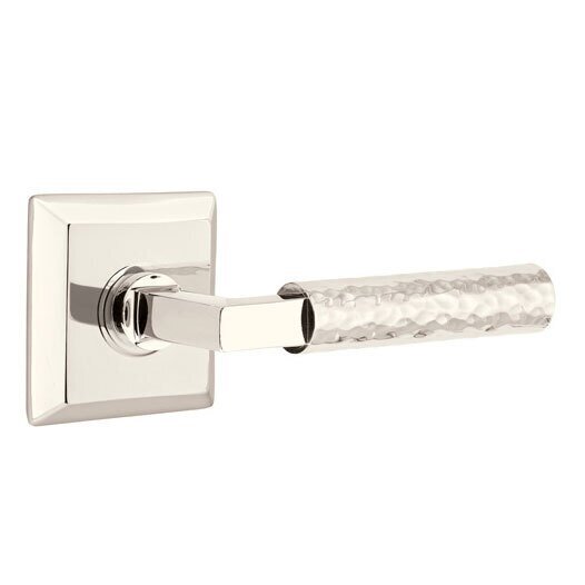 Double Dummy Hammered Lever with L-Square Stem and Quincy Rose in Polished Nickel
