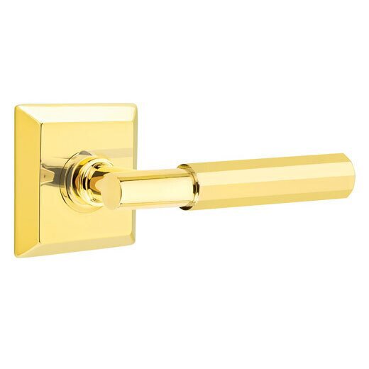 Double Dummy Faceted Lever with T-Bar Stem and Quincy Rose in Unlacquered Brass