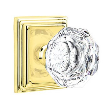 Single Dummy Diamond Door Knob with Wilshire Rose in Unlacquered Brass
