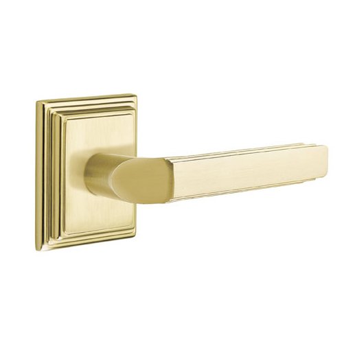 Single Dummy Right Handed Milano Door Lever With Wilshire Rose in Satin Brass