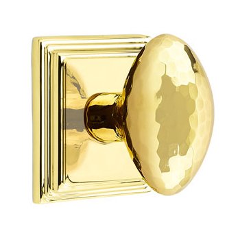 Single Dummy  Modern Hammered Egg Door Knob with Wilshire Rose in Unlacquered Brass