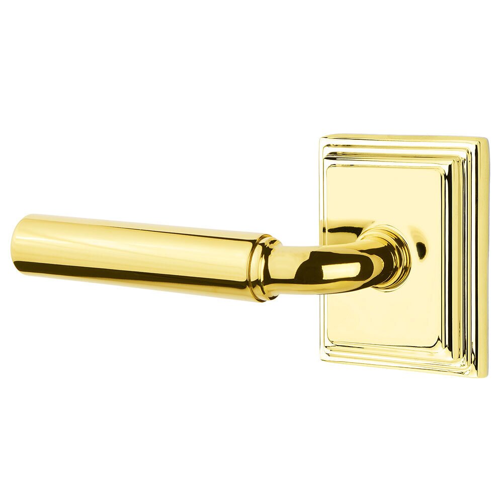 Single Dummy Left Handed Manning Door Lever With Wilshire Rose in Unlacquered Brass