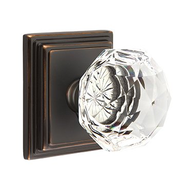 Diamond Double Dummy Door Knob with Wilshire Rose in Oil Rubbed Bronze